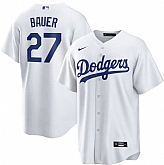 Dodgers 27 Trevor Bauer White Nike Cool Base Jersey Dzhi,baseball caps,new era cap wholesale,wholesale hats